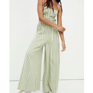 Free People Hold Me Tight  Checkered Green Jumpsuit size xs